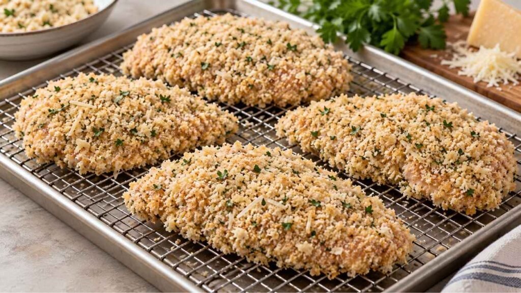 Rest the Breaded Cutlets Leave them on the rack for 15 minutes.