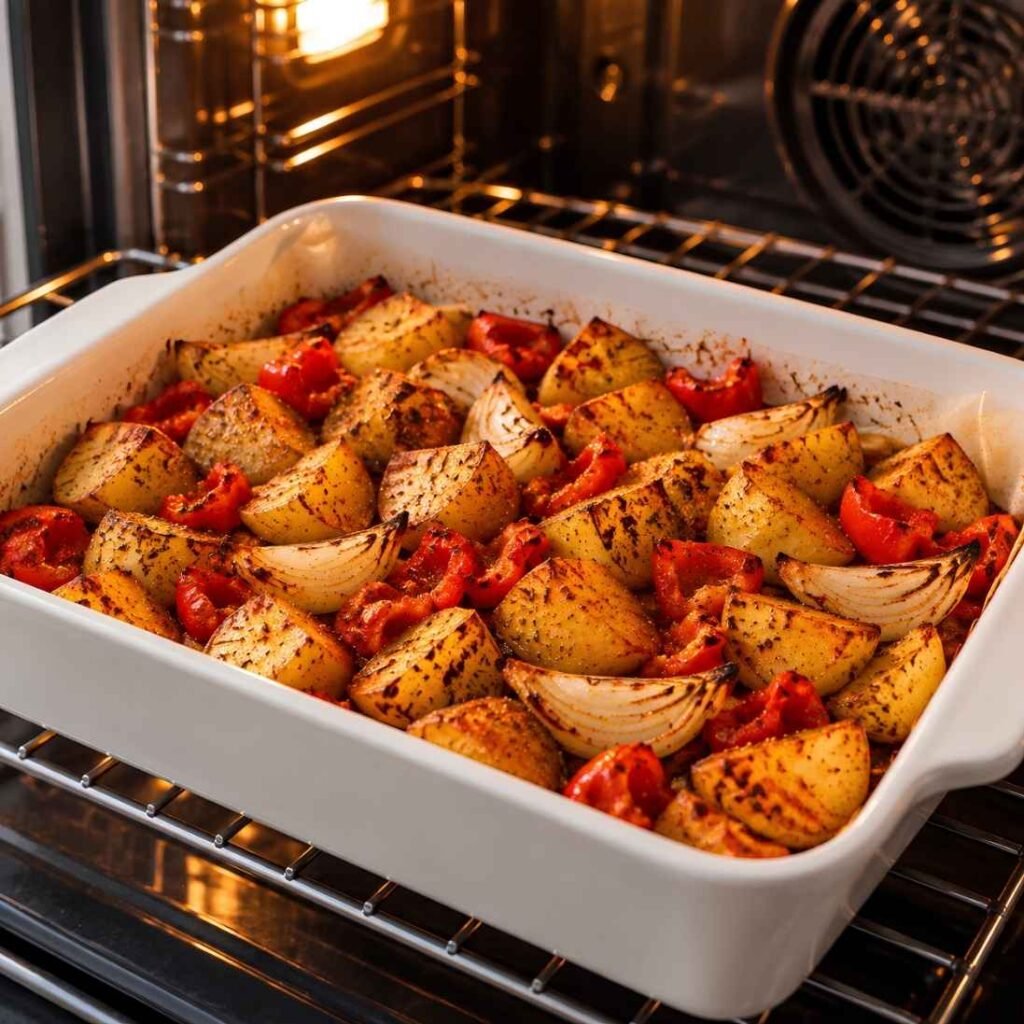 Roast
Roast for 20 minutes, then flip the potatoes and rotate the pans between racks.