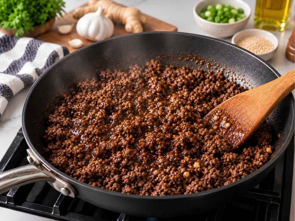 Simmer Until FlavorfulReduce the heat and let the beef simmer for 3–5 minutes, allowing the sauce to thicken and soak into the meat.