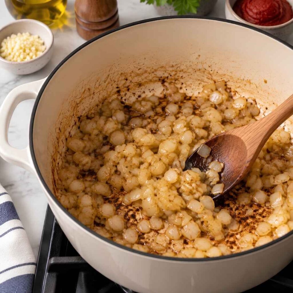Soften the Onion
Lower the heat to medium and add the onion to the same pot.