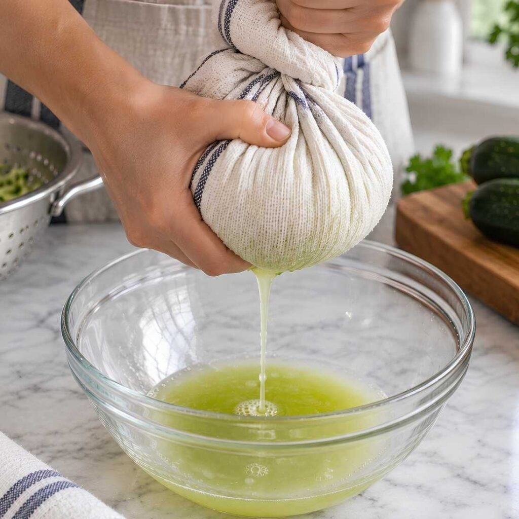 Squeeze It Properly. Tip the zucchini into the centre of a clean thin tea towel,