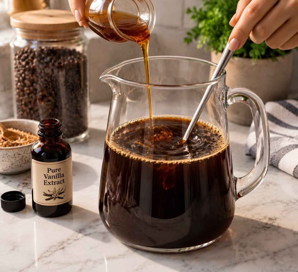 Sweeten the Brew. Add your chosen sweetener to the warm coffee. 