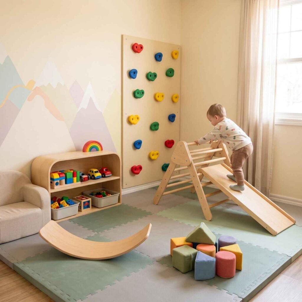 Toddler Playroom With Climbing Wall Feature
