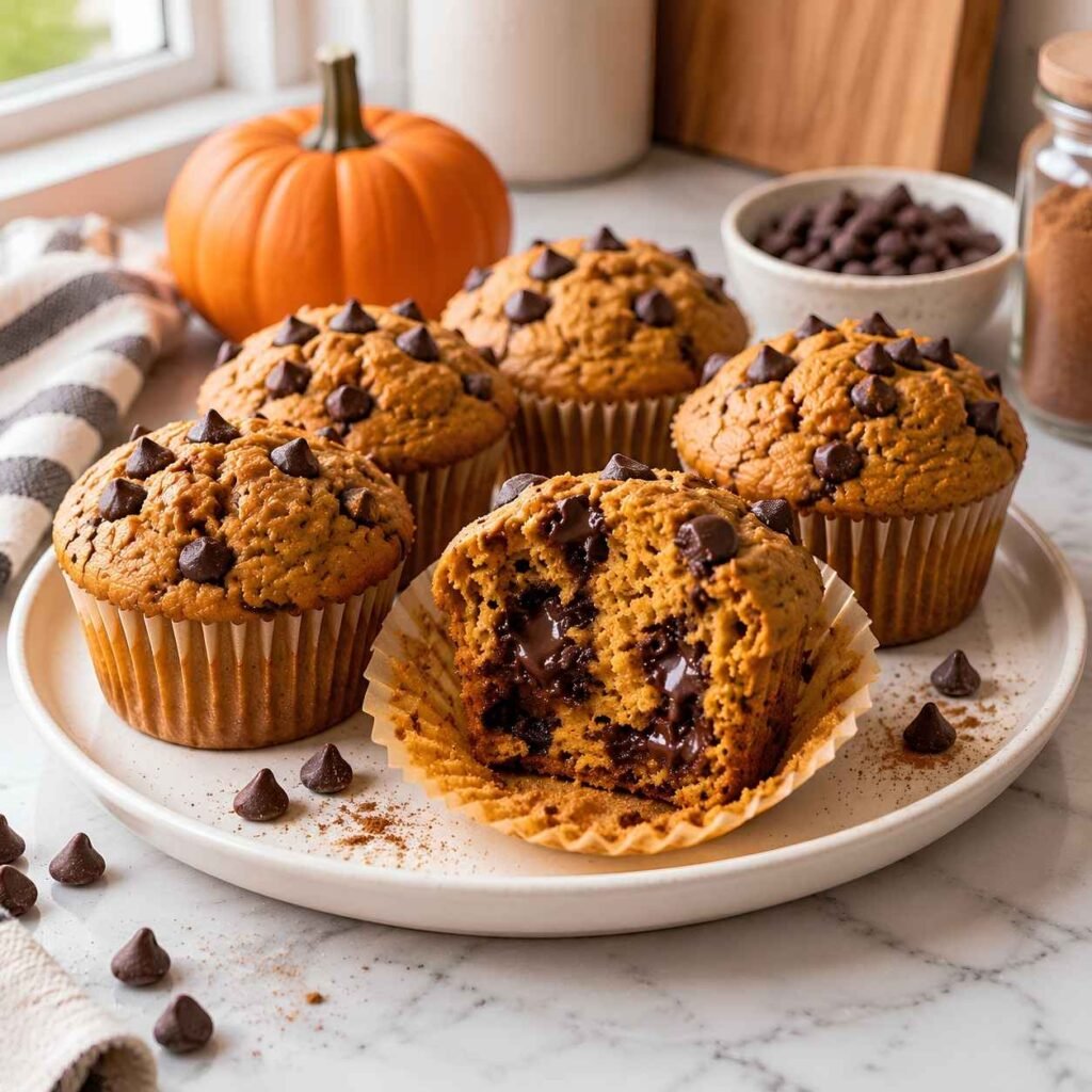 Healthy Pumpkin Chocolate Chip Muffins Recipe
These are pumpkin muffins that happen to be lighter than most, not health food pretending to be dessert.