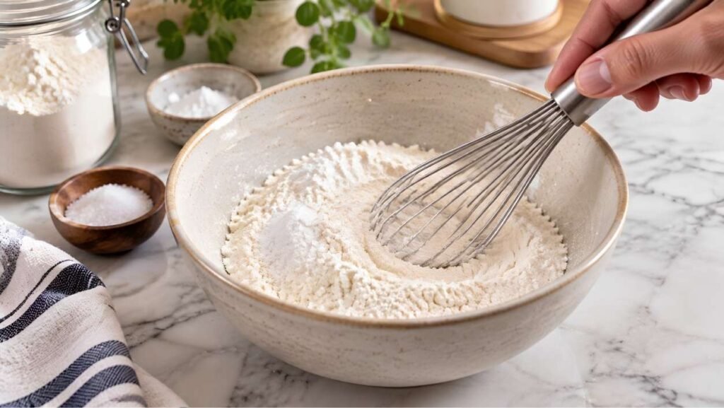 Whisk the Dry Ingredients. In a medium bowl, whisk the flour, baking powder, 