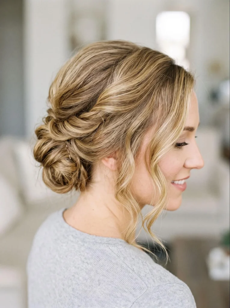 Twisted Updo with Face-Framing Waves