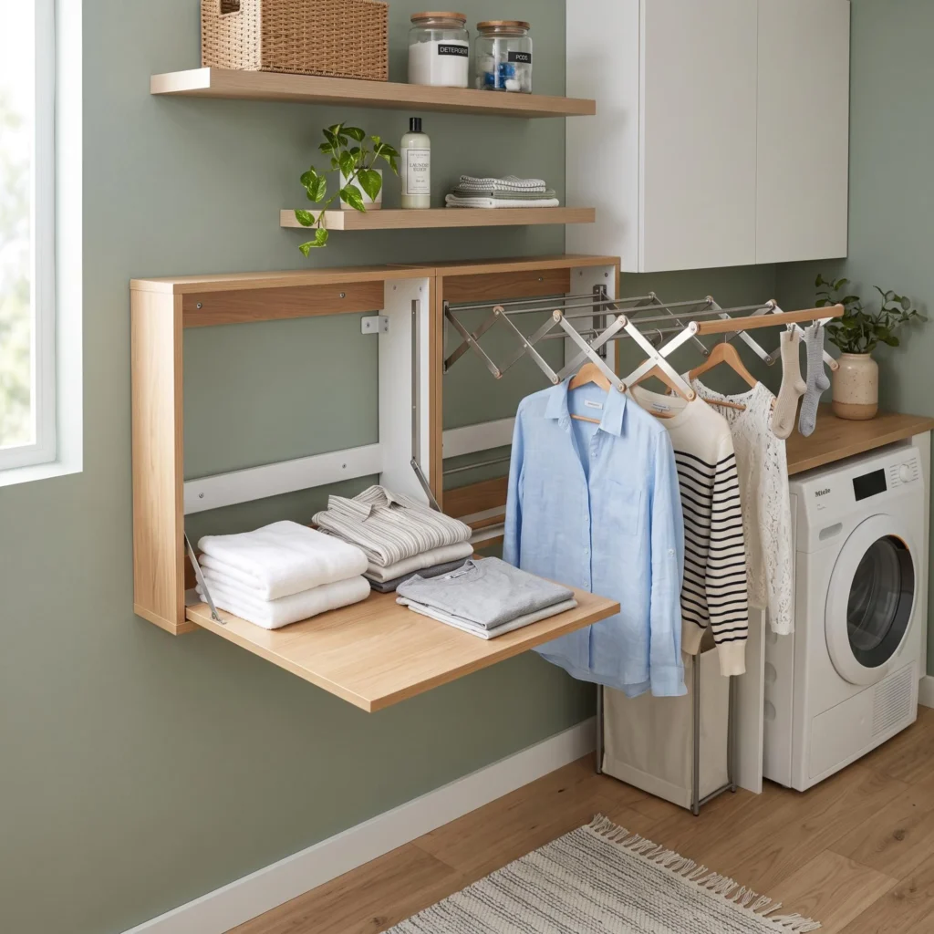 Drying Rack Combined with a Folding Shelf