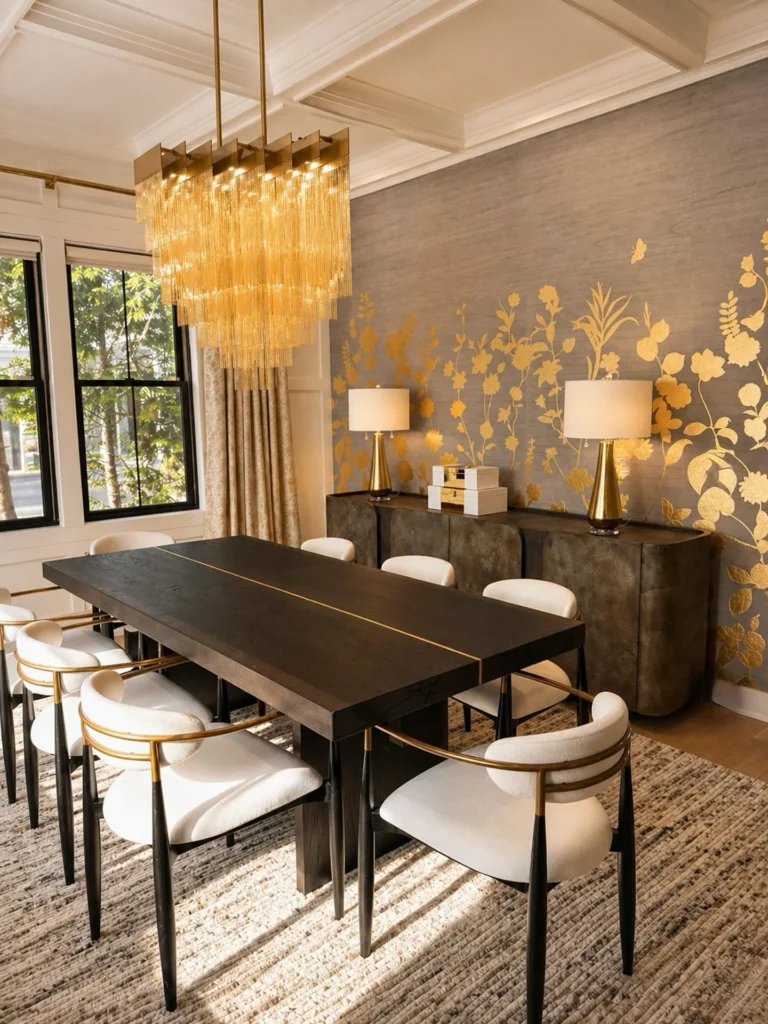 Luxury Floral Accent Wall with Gold Detailing 