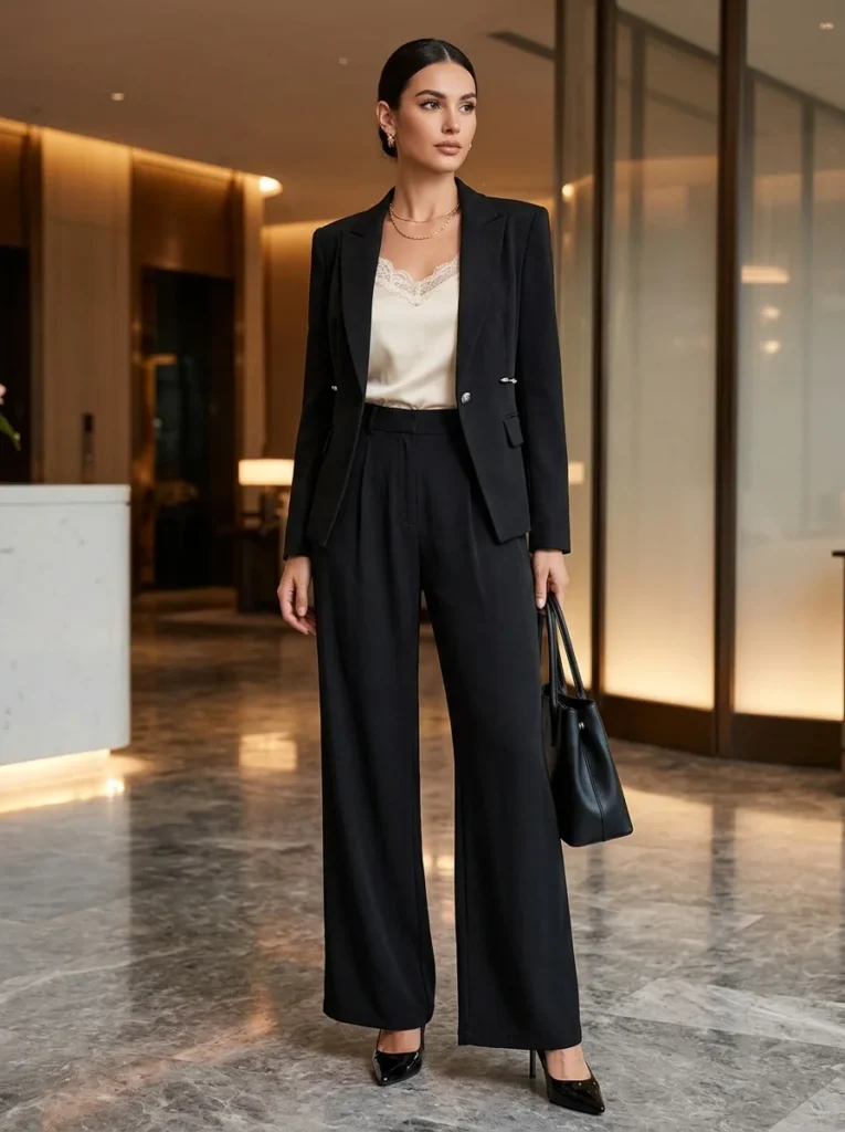 Black Wide Leg Pants With a Blazer