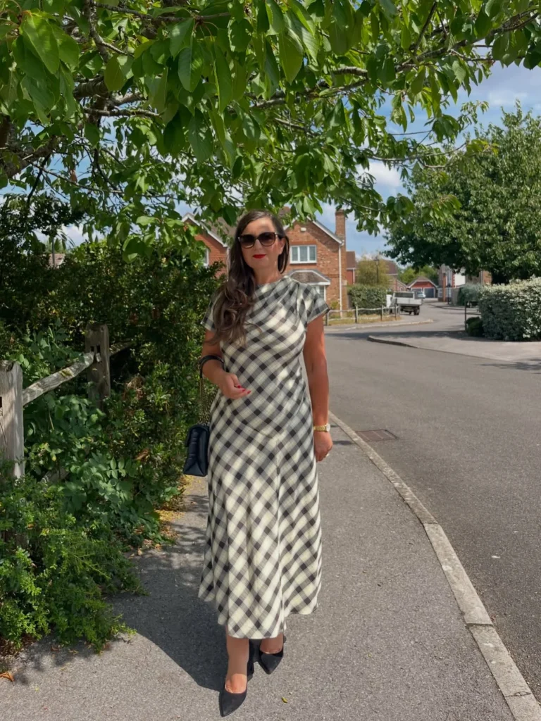 Plaid Midi Dress With Classic Accessories