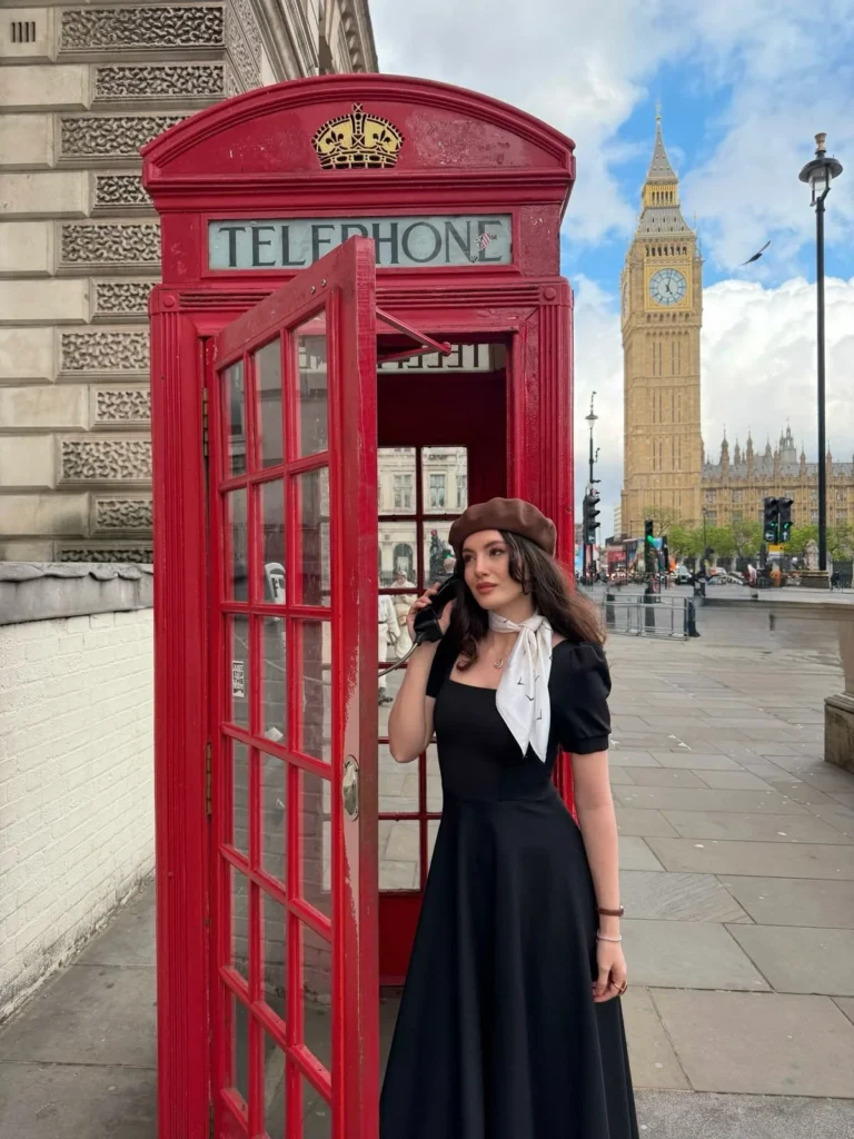 Black Midi Dress with Beret and Neck Scarf 
