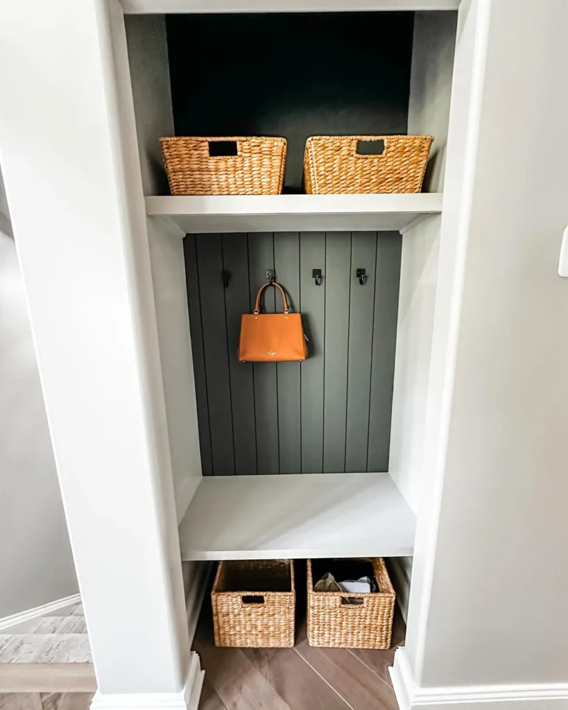 Closet Drop Zone With Baskets and Hooks