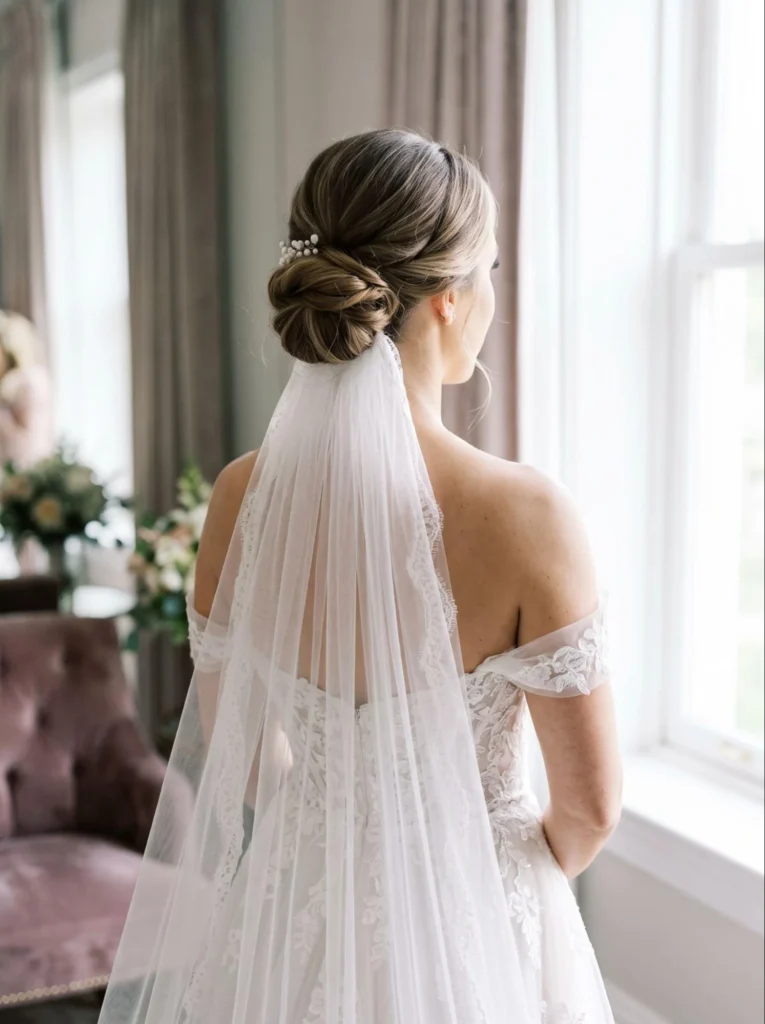 Low Bun with a Veil Underneath