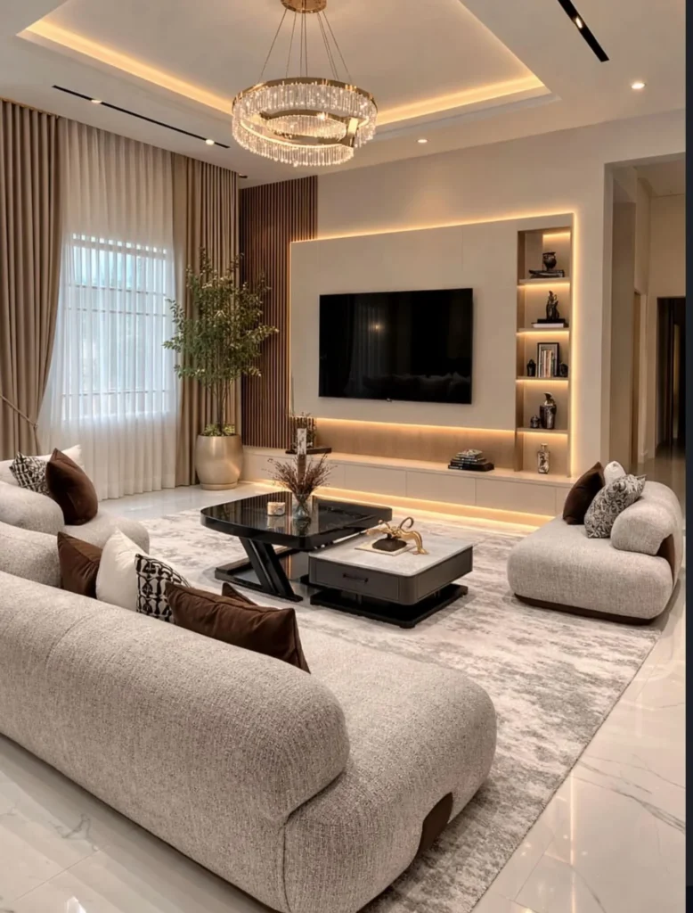 Modern Luxury Living Room with Ambient LED Lighting 