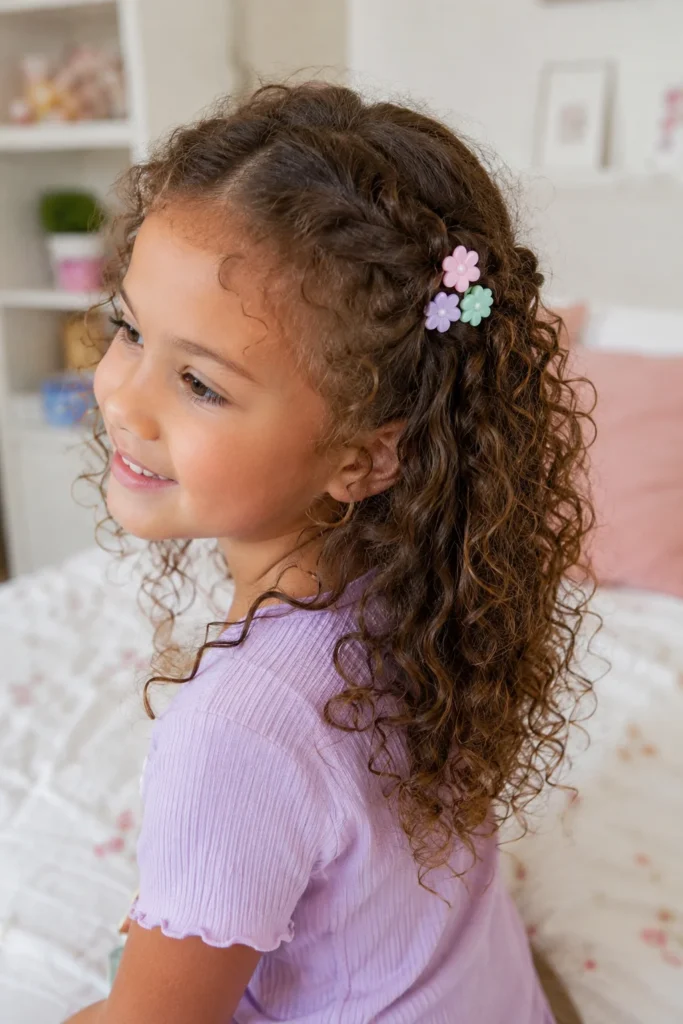 Curly Hairstyle With Cute Clips