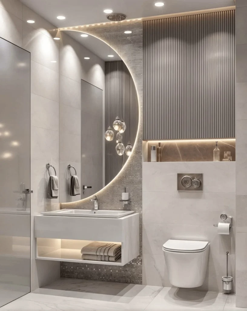 Oversized Curved Backlit Mirror Design