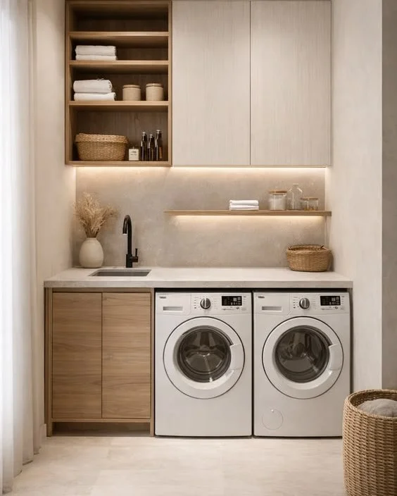 Warm Minimalist Laundry Design