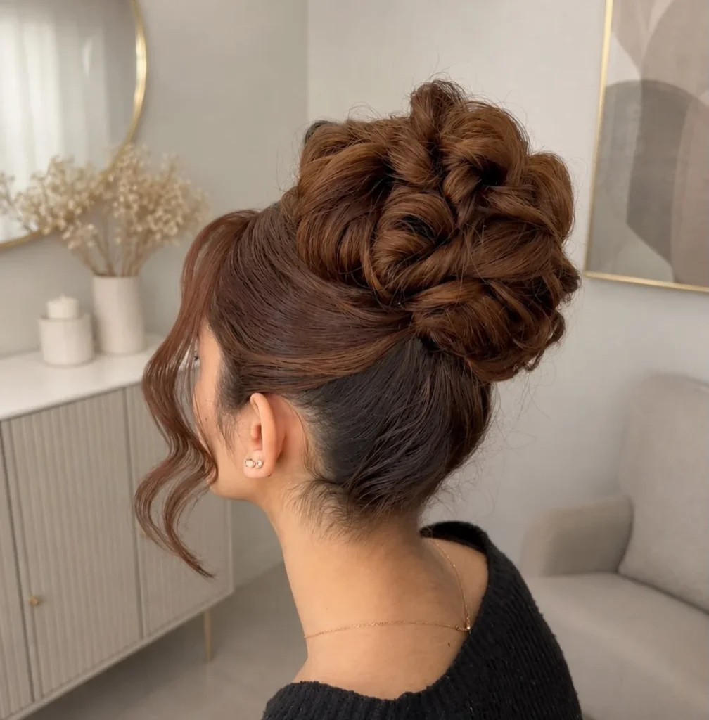  Voluminous Twisted High Bun for Medium Hair 