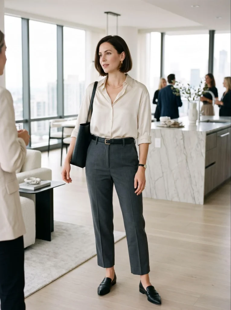 Silk Blouse With Tailored Trousers