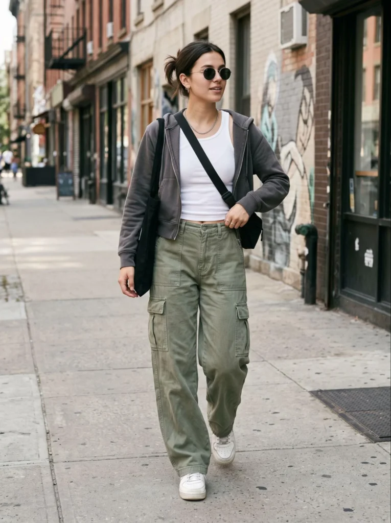 Wide Leg Cargo Pants With a Casual Top