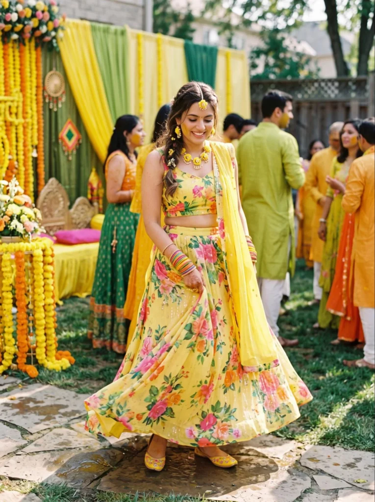 Floral Print Lehenga for Haldi or Mehendi