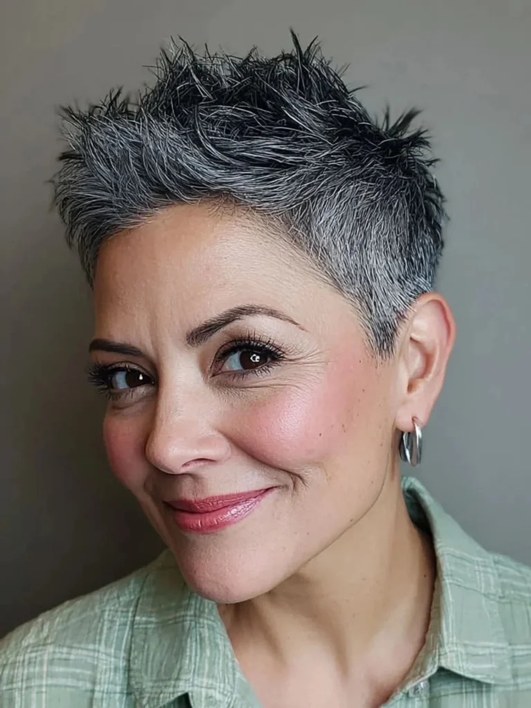Textured Silver Pixie Cut with Spiky Layers 