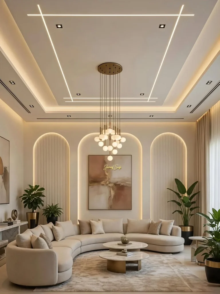 Curved Luxury Living Room with Architectural Wall Lighting 