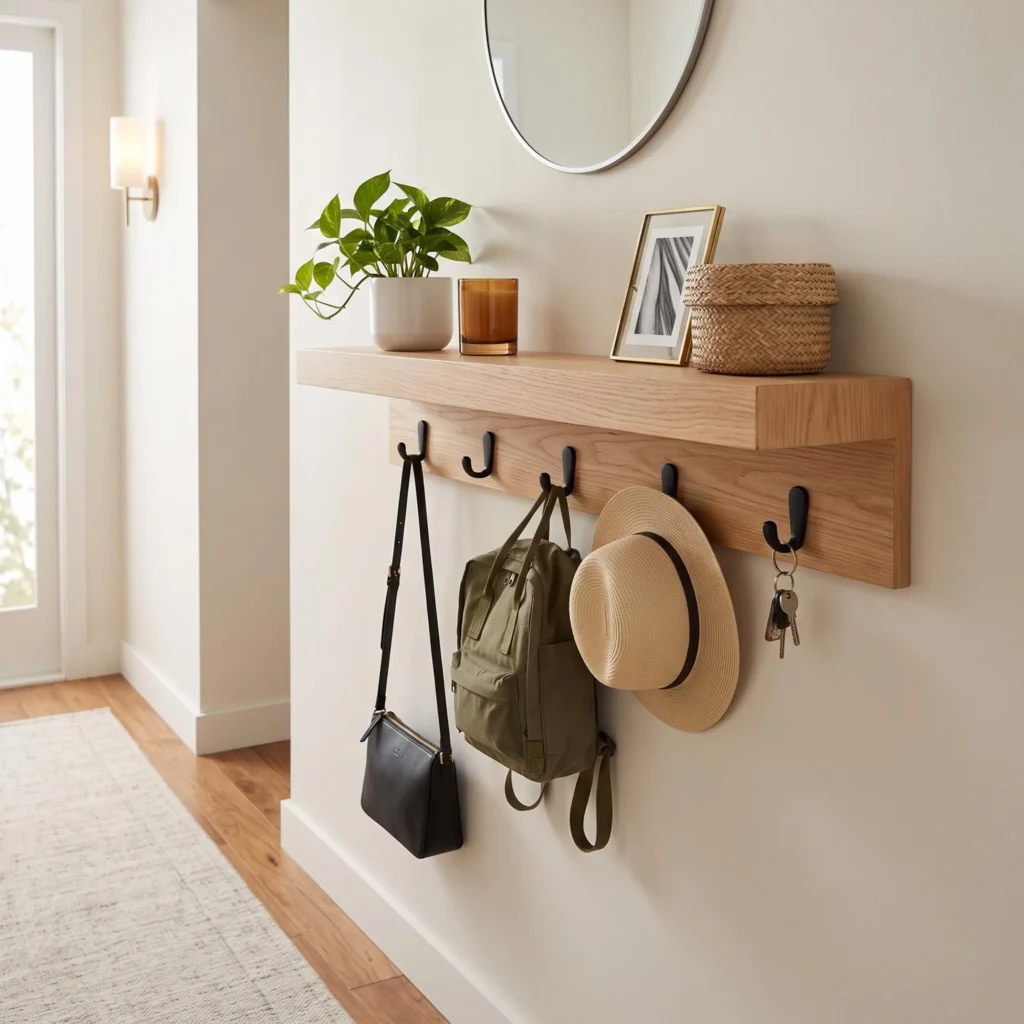 Floating Shelf Drop Zone With Hooks