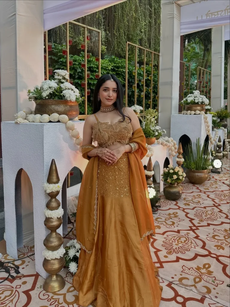 Mustard Gold Lehenga with Embroidered Crop Top 