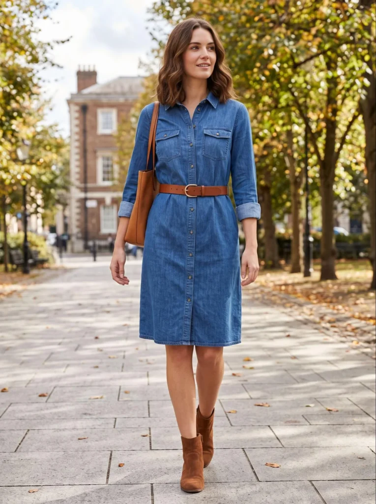 Denim Shirt Dress with a Belt