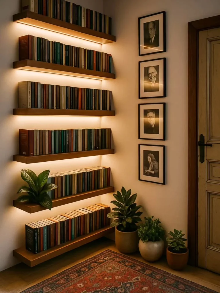 Warm Floating Bookshelf Home Library