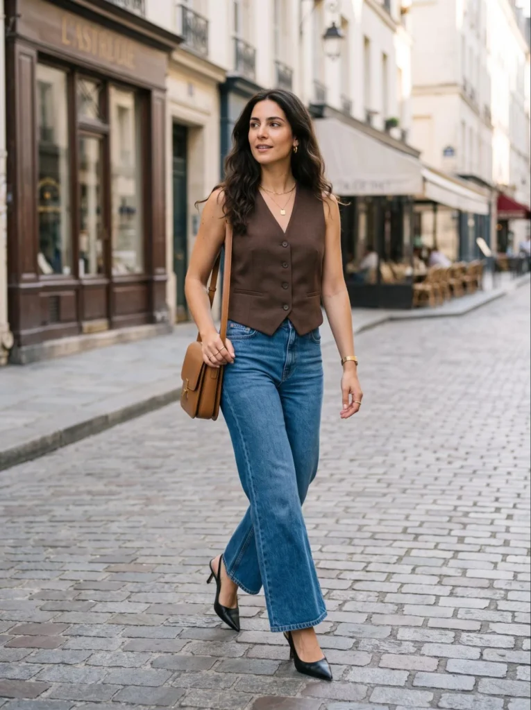 Wide-Leg Jeans With a Tailored Waistcoat