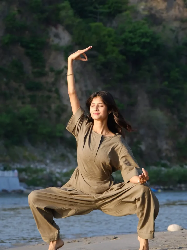 Goddess Pose with Raised Arm and Meditation Mudra 