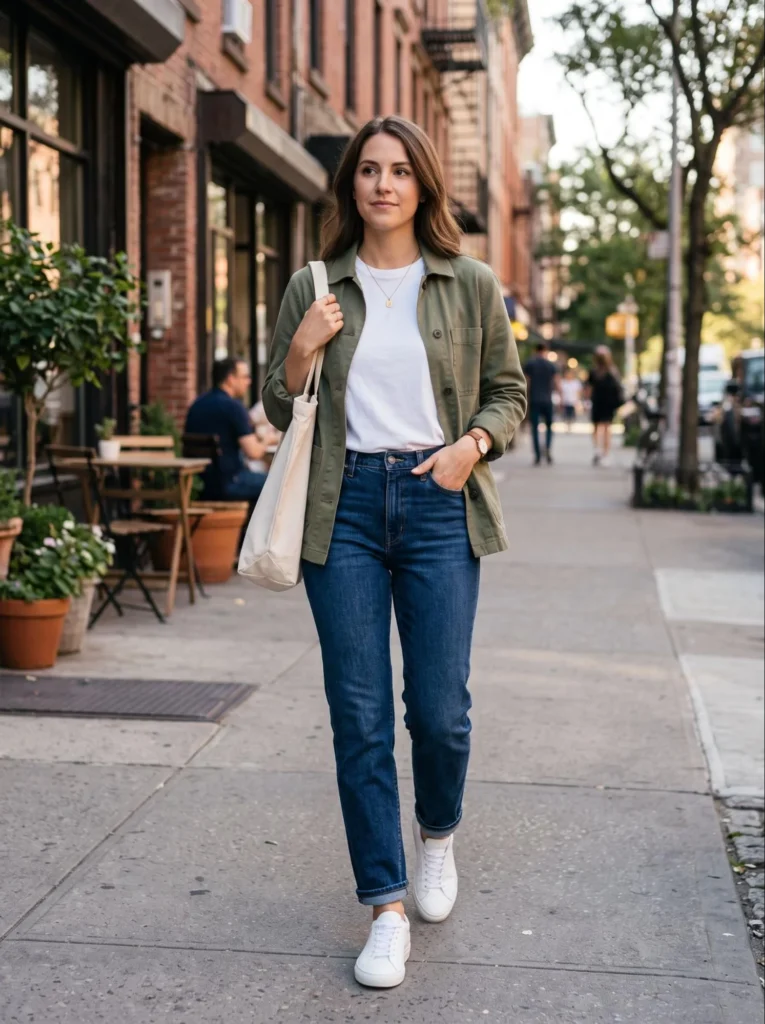 Classic Straight-Leg Jeans with a White Tee