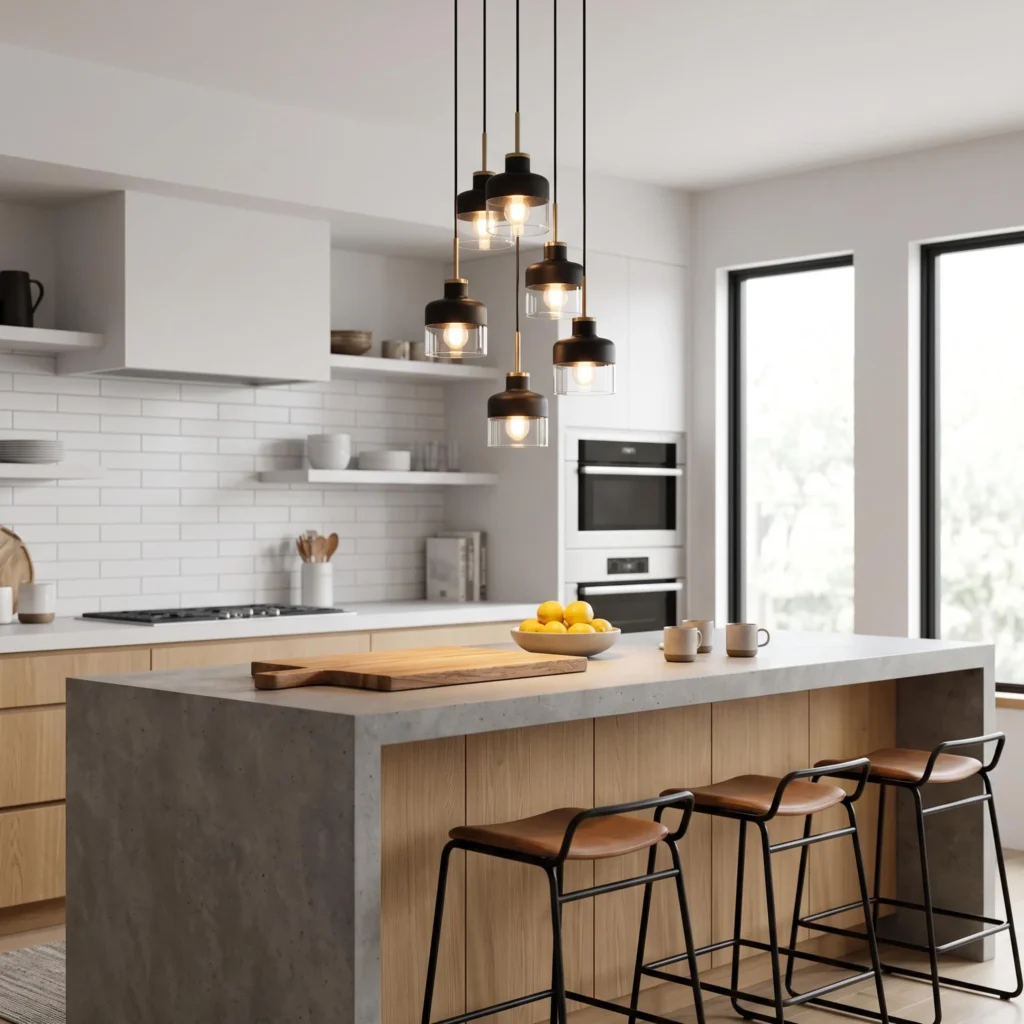 Cluster Pendant Lights Over an Island