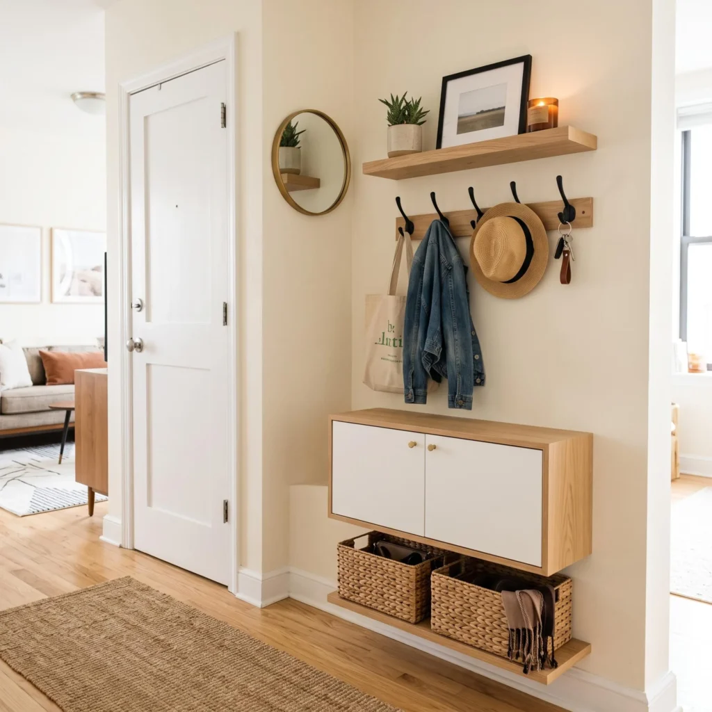 Small Apartment Drop Zone With Wall Storage