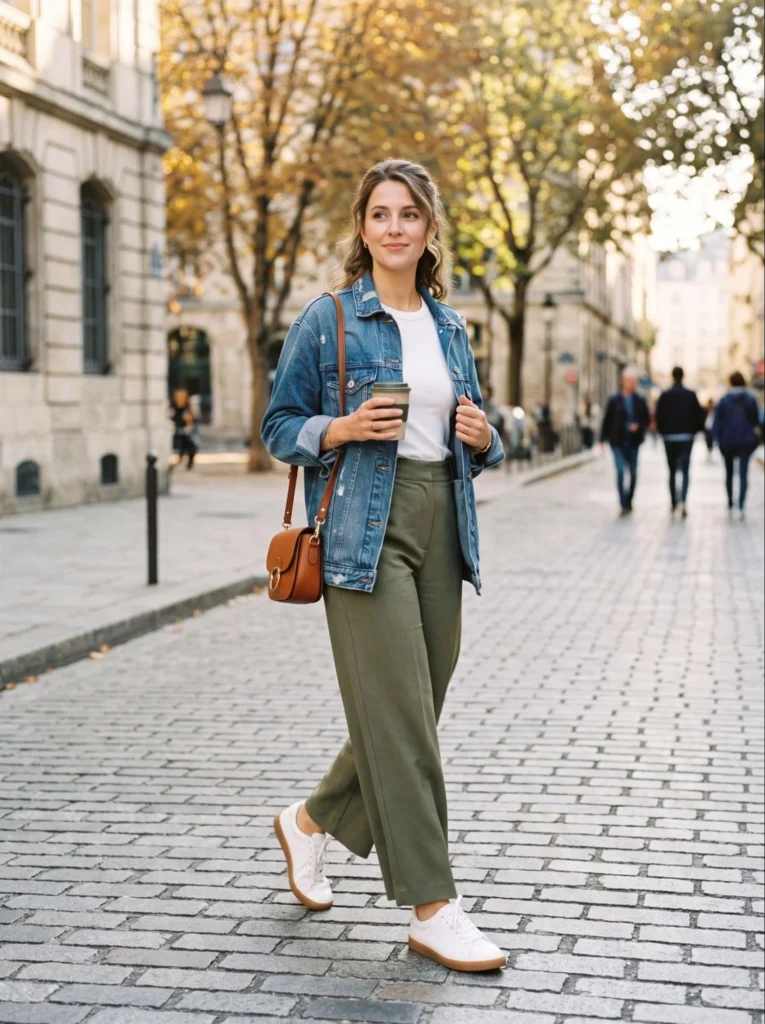 Wide Leg Pants With a Denim Jacket
