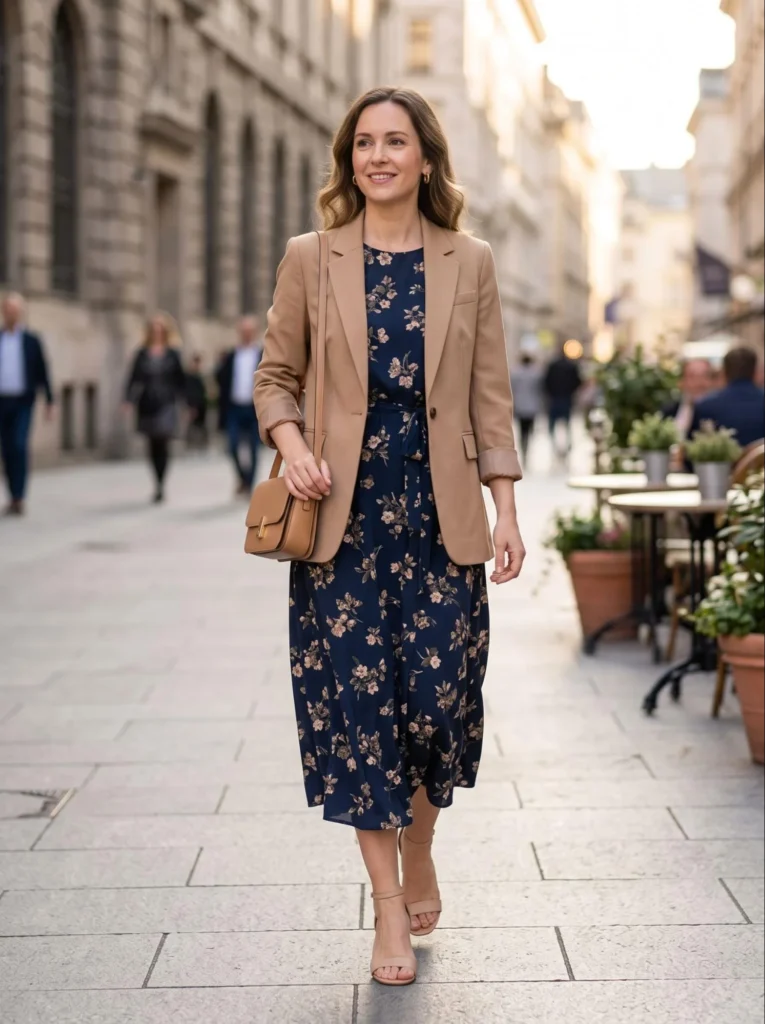 Midi Dress With Blazer Layer