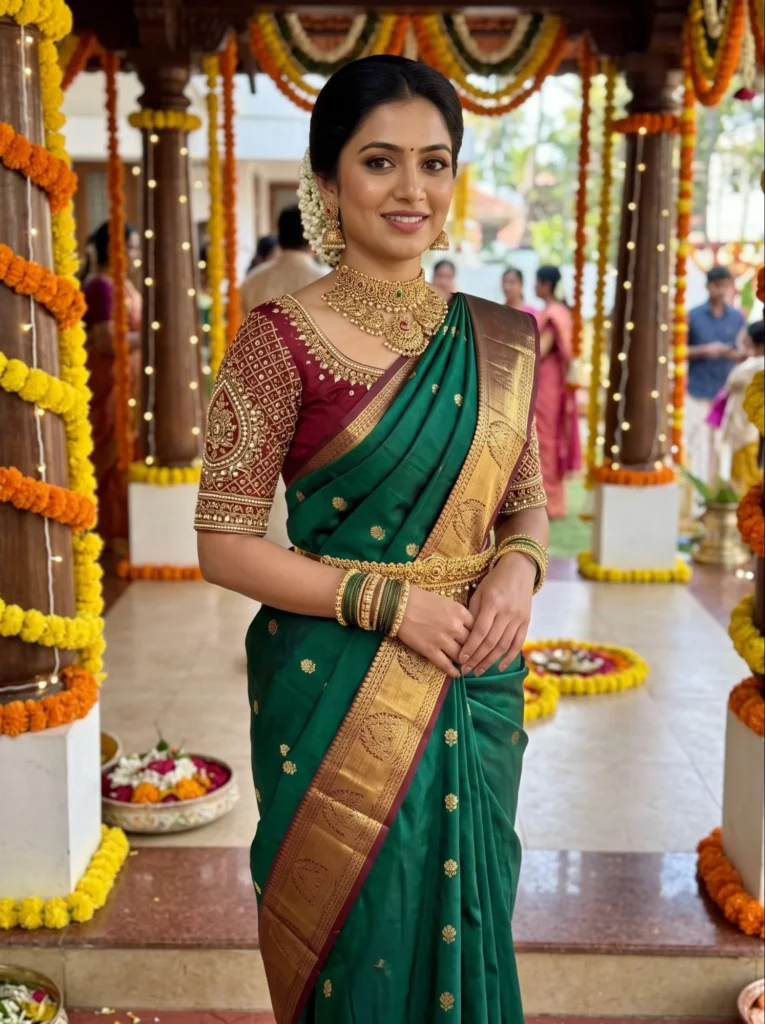 Classic Silk Saree with a Statement Blouse
