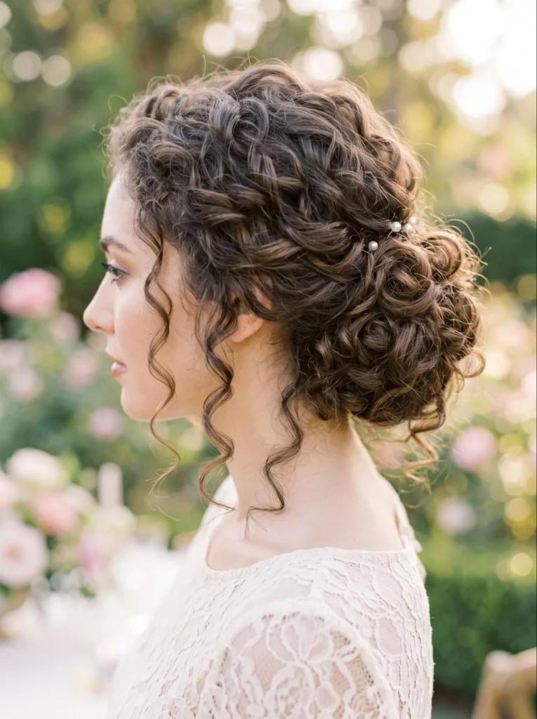 Curly Textured Updo for Medium Hair