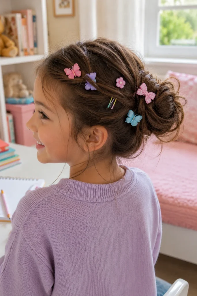 Messy Bun With Cute Hair Clips