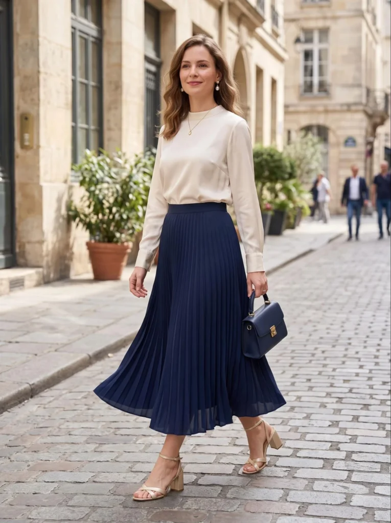 Blouse With Pleated Midi Skirt