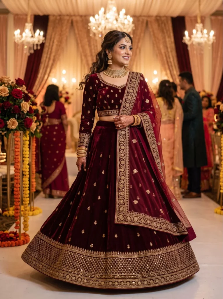 Velvet Lehenga for Winter Weddings