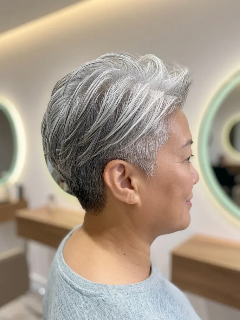 Silver Undercut Pixie with Swept-Back Layers 