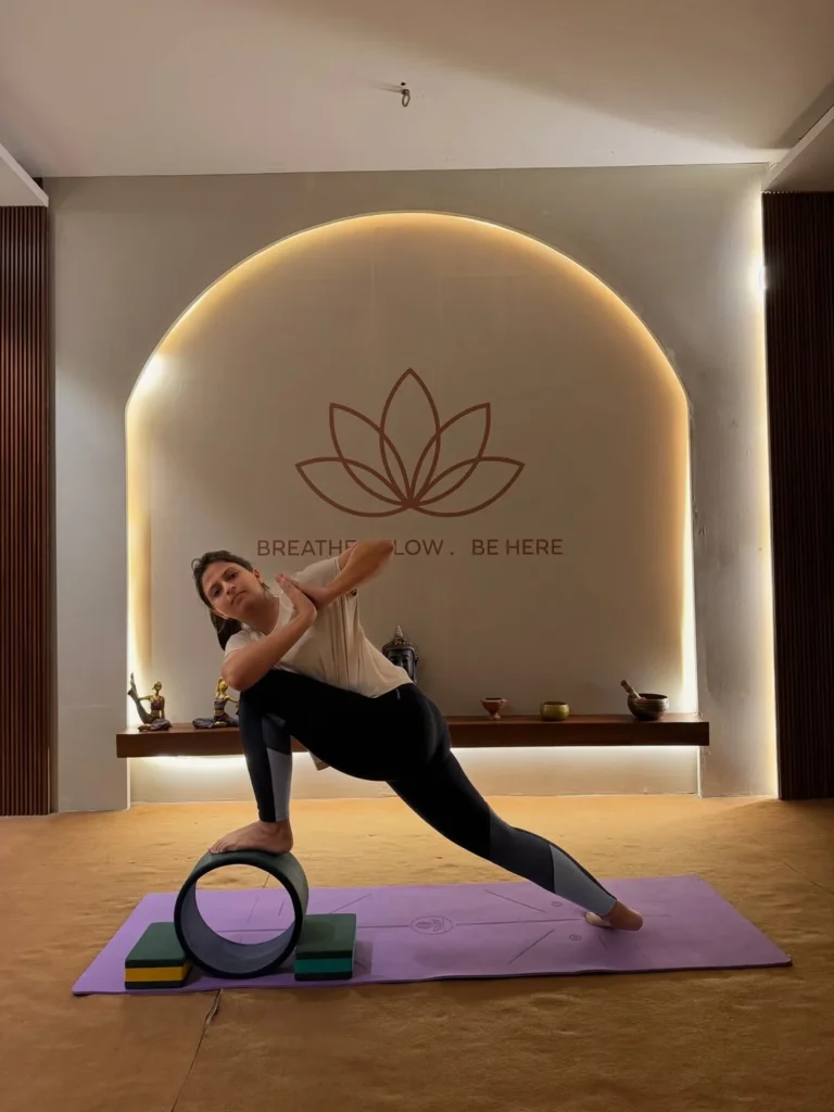 Twisted Side Lunge with Yoga Wheel