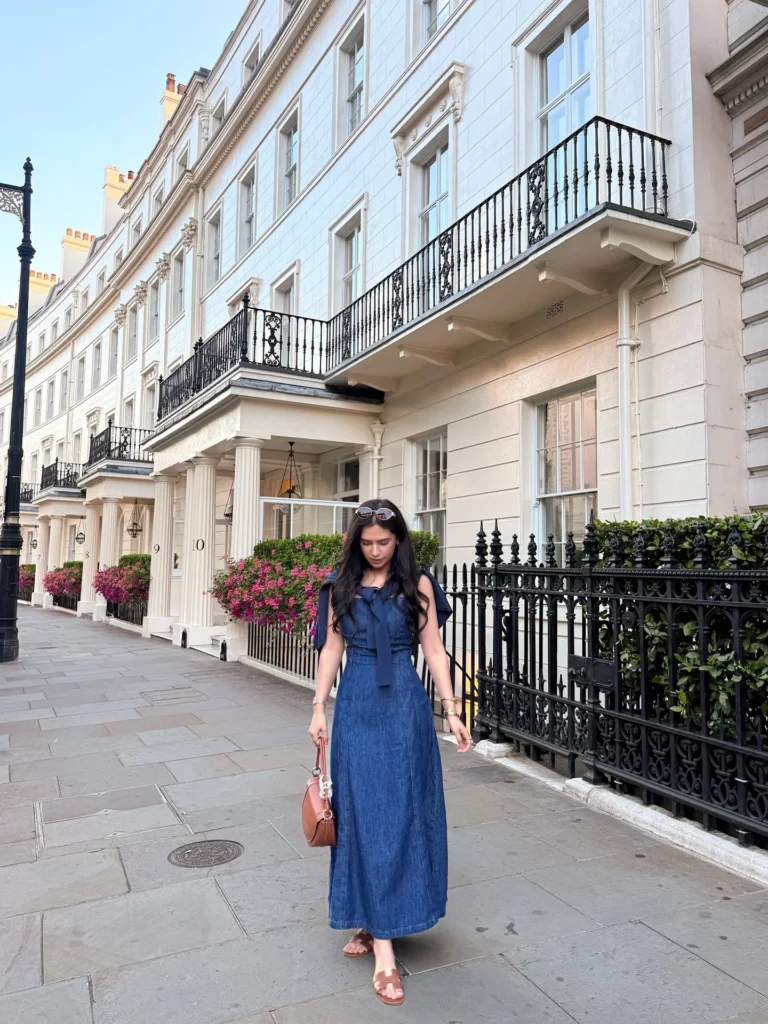  Denim Maxi Dress with Flat Sandals 