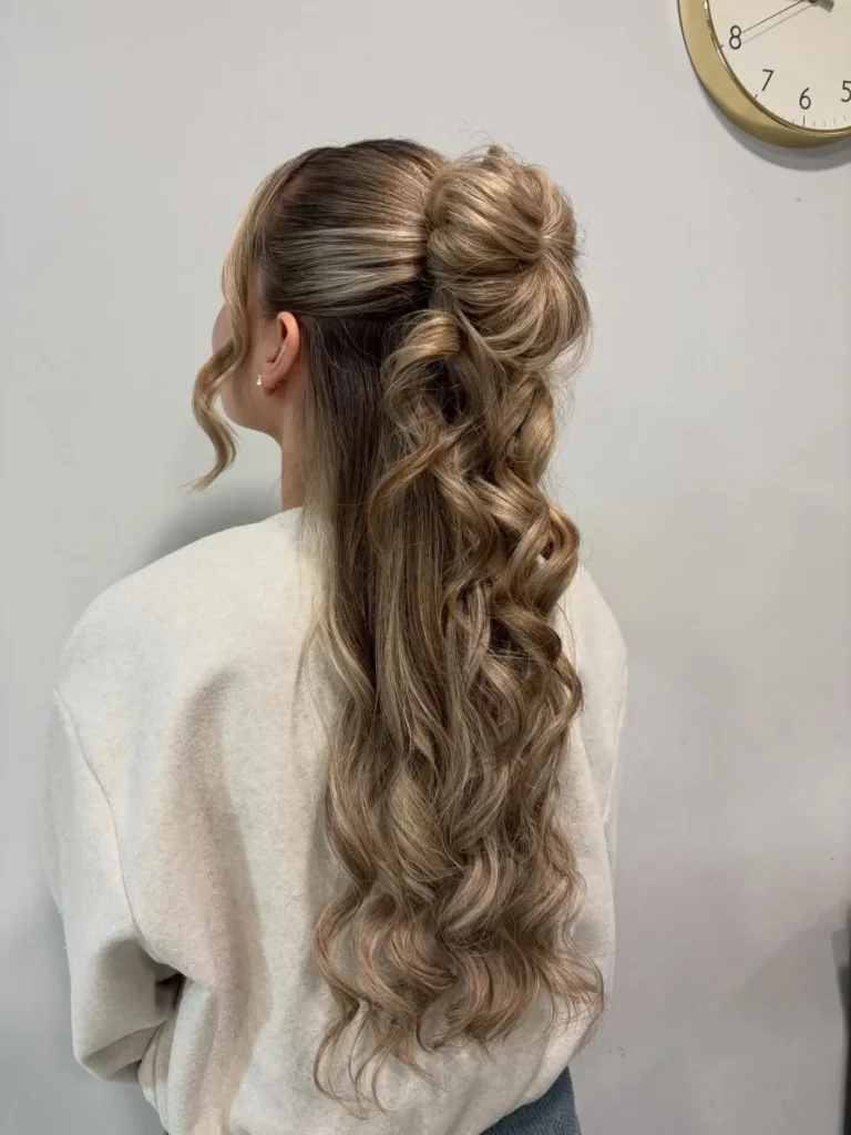 Half-Up Bun with Long Curls 
