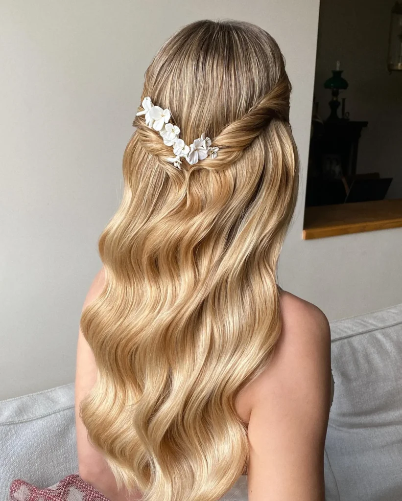 Romantic Half-Up Wedding Waves 