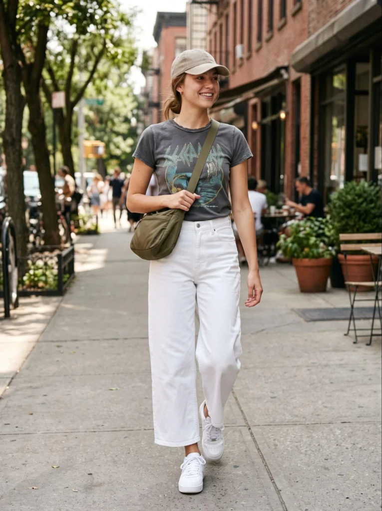 Casual Graphic Tee With White Jeans