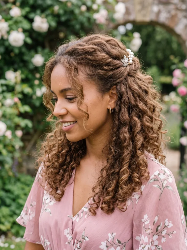 Half-Up Half-Down Curly Wedding Hairstyle